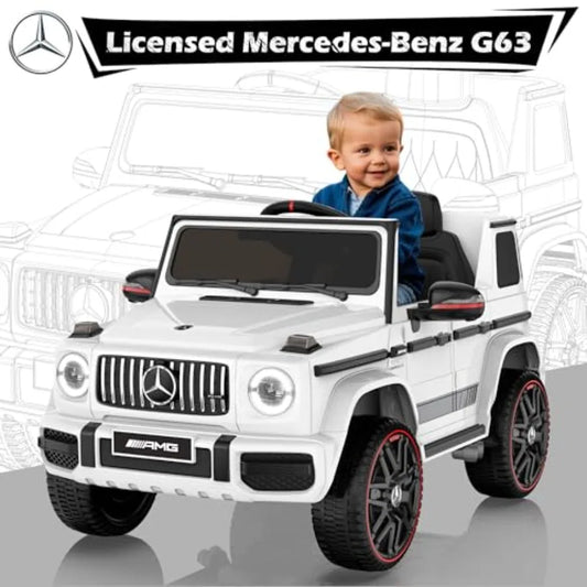 Licensed Mercedes-Benz G63 Car for Kids, 12V Ride on Car W/Parent Remote Control, LED Headlights, Music Player & Horn, Soft Start, Low Battery Prompt, Kids Electric Car, White