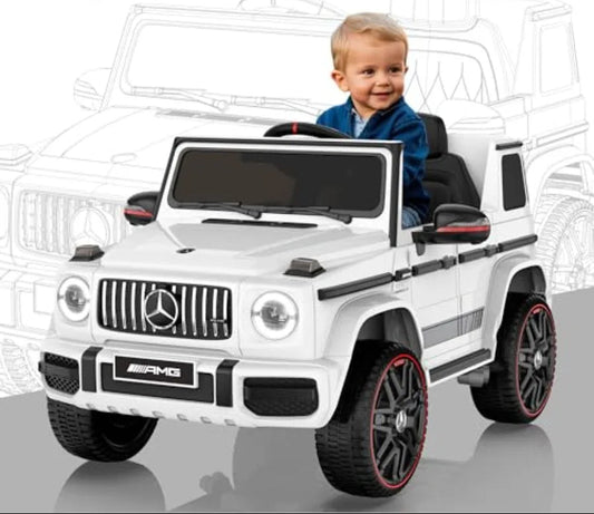 Mercedes-Benz G63 Car for Kids, 12V Ride on Car W/Parent Remote Control, LED Headlights, Music Player & Horn, Soft Start, Low Battery Prompt, Kids Electric Car, White