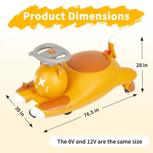 12V Electric Ride on Car for Kids, Electric Wiggle Car with 2-In-1 Manual & Electric Dual Modes, Ride on Toy with Bluetooth Music & 360° Steering for Kids Ages 3+ Indoor Outdoor Playing