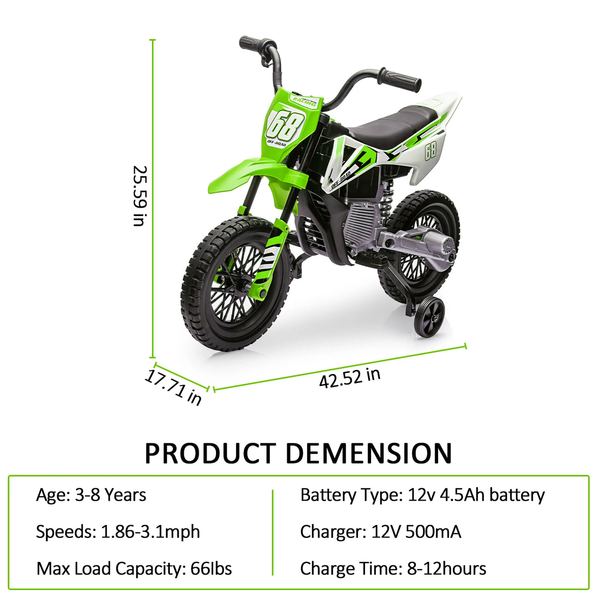 Kids Electric ATV Ride-On Bike – Twist-Start Handlebar, Bluetooth Music, Training Wheels & Safe Suspension