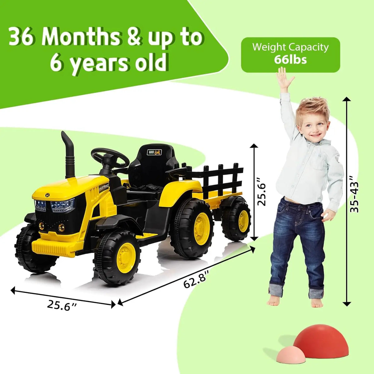 Ride-On Tractor with Detachable Trailer 12V Kids – Electric Farm Vehicle with Remote Control, LED Lights & Music