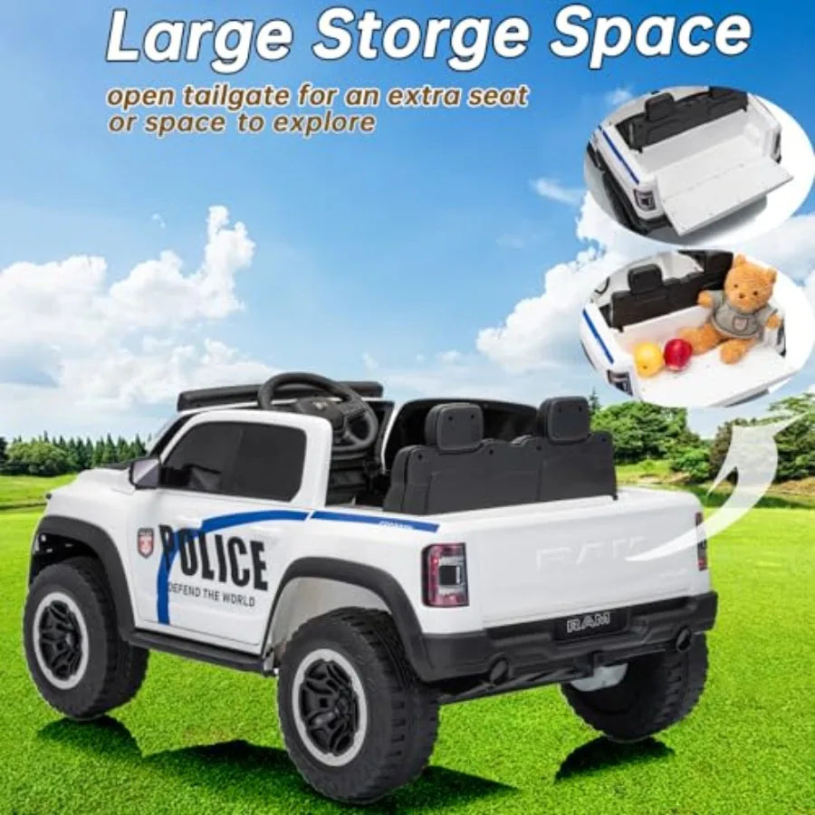 4WD 24V 4X4 Ride on 2 Seater Police Truck, Remote Control Ride on Toy Car,'Electric Ride on Truck,'Side by Side Truck for Ages