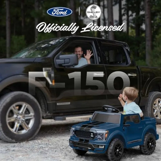 Licensed Ford Shelby F-150 Ride on Car Truck, 12V Toddler Electric Car for Ages 3-6 with Remote Control - Blue