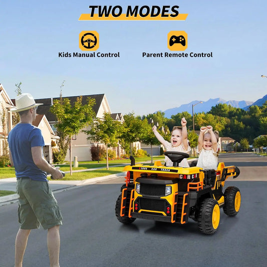 Ride on Dump Truck with Dump Bed 24V Ride on Construction Vehicle with Remote Control Extra Shovel 3 Speeds Music Safety Belt