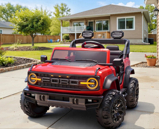 24V 2 Seater Ford Bronco Raptor Powered Ride on Car with Remote Control, 4 Wheels Suspension, Ages 3-8, Red