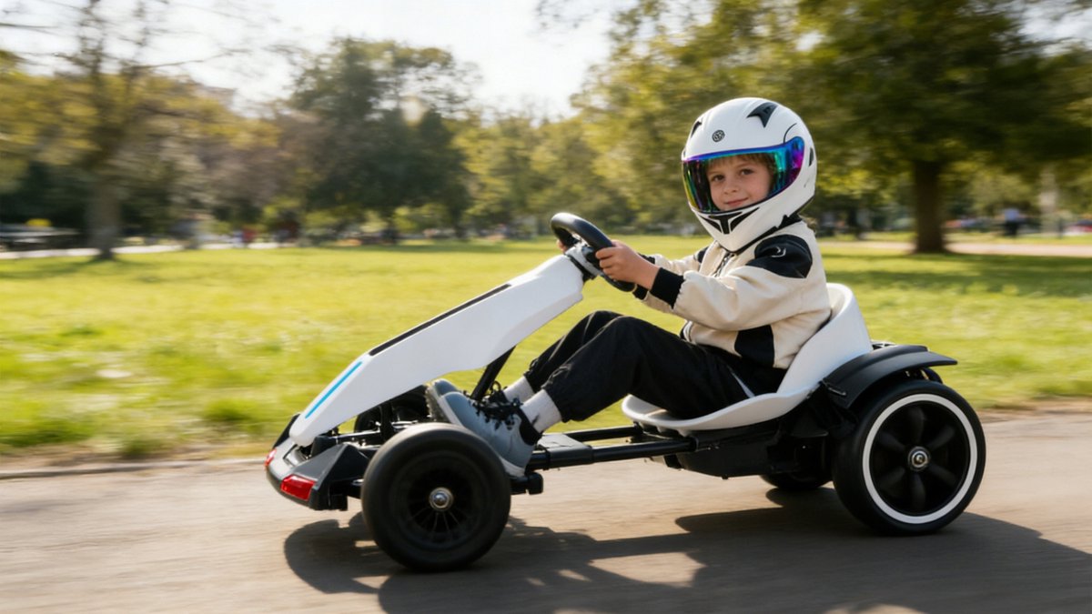12V Kids Electric Go-Kart – Foldable Ride-On Racing Kart with EVA Wheels, Music & Adjustable Seat