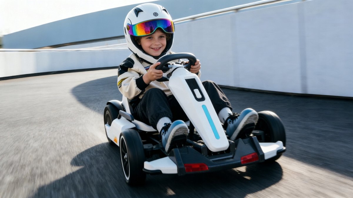 12V Kids Electric Go-Kart – Foldable Ride-On Racing Kart with EVA Wheels, Music & Adjustable Seat