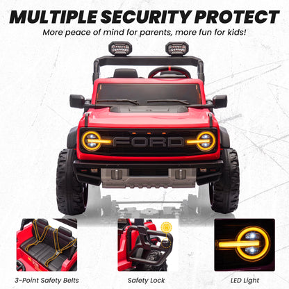 24V 2 Seater Ford Bronco Raptor Powered Ride on Car with Remote Control, 4 Wheels Suspension, Ages 3-8, Red