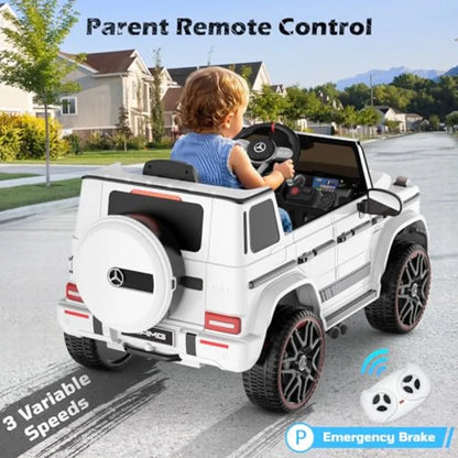 Licensed Mercedes-Benz G63 Car for Kids, 12V Ride on Car W/Parent Remote Control, LED Headlights, Music Player & Horn, Soft Start, Low Battery Prompt, Kids Electric Car, White