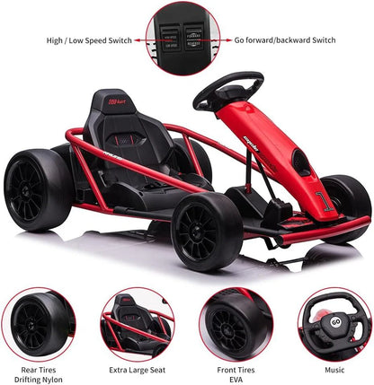 Ride on Go Kart for Teens 24V 2 X 300W Extra Powerful Motors Electric Karts with Slow Start Outdoor Ride on Toy for Kids 8-11Y