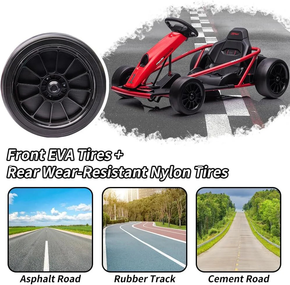 Ride on Go Kart for Teens 24V 2 X 300W Extra Powerful Motors Electric Karts with Slow Start Outdoor Ride on Toy for Kids 8-11Y
