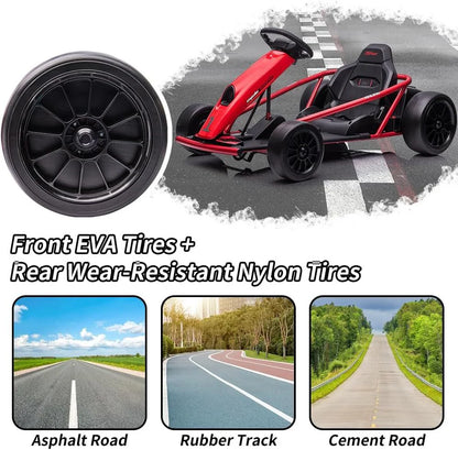 Ride on Go Kart for Teens 24V 2 X 300W Extra Powerful Motors Electric Karts with Slow Start Outdoor Ride on Toy for Kids 8-11Y