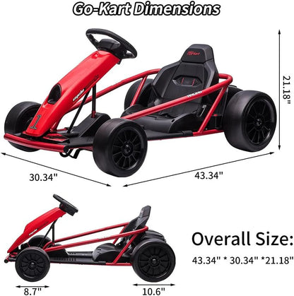 Ride on Go Kart for Teens 24V 2 X 300W Extra Powerful Motors Electric Karts with Slow Start Outdoor Ride on Toy for Kids 8-11Y
