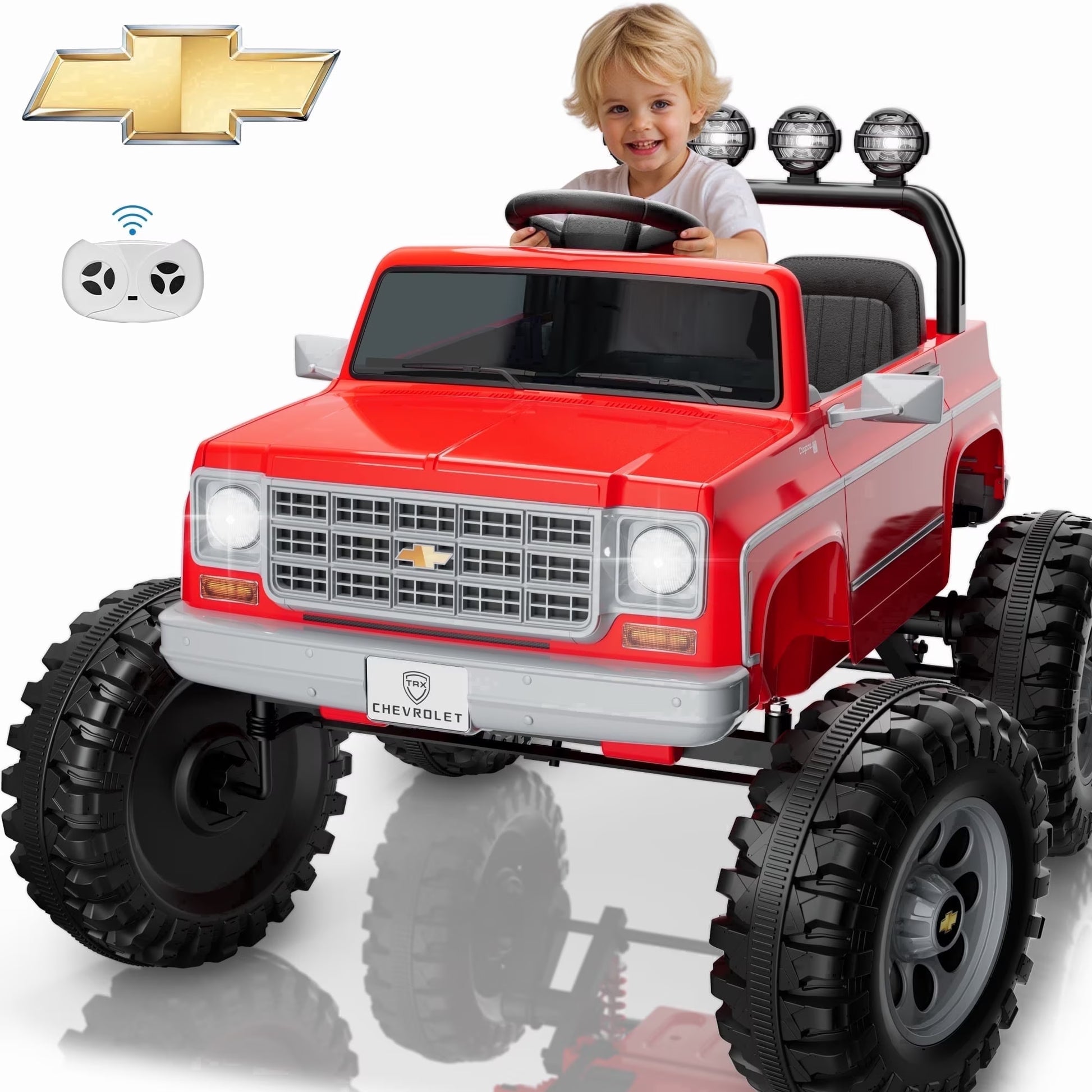 Chevrolet Cheyenne 24 Volt Ride on Toys with Remote, Ride on Truck for Big Kids 3-8 Years,  Power Car Wheels with 2 Seater, Red