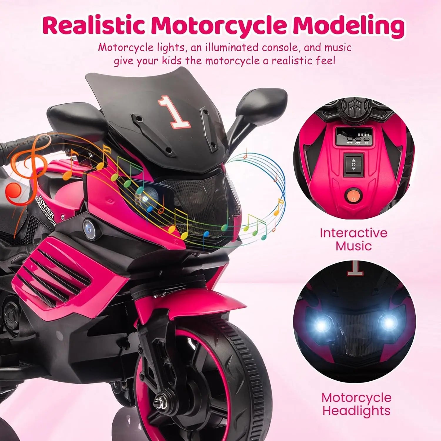6V Kids Motorcycle, Electric Ride on Car Toy with Training Wheels, Working Headlight, Horn & Music,For Toddlers Boys Girls 3-6Y