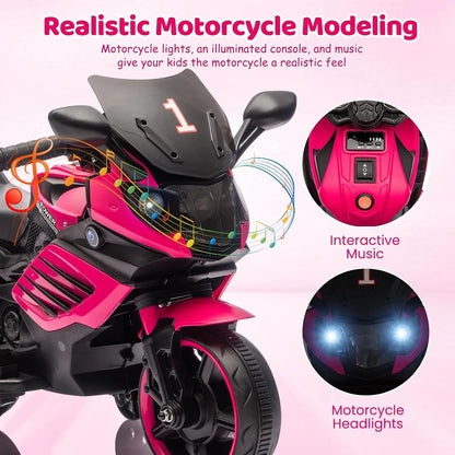 6V Kids Motorcycle, Electric Ride on Car Toy with Training Wheels, Working Headlight, Horn & Music,For Toddlers Boys Girls 3-6Y