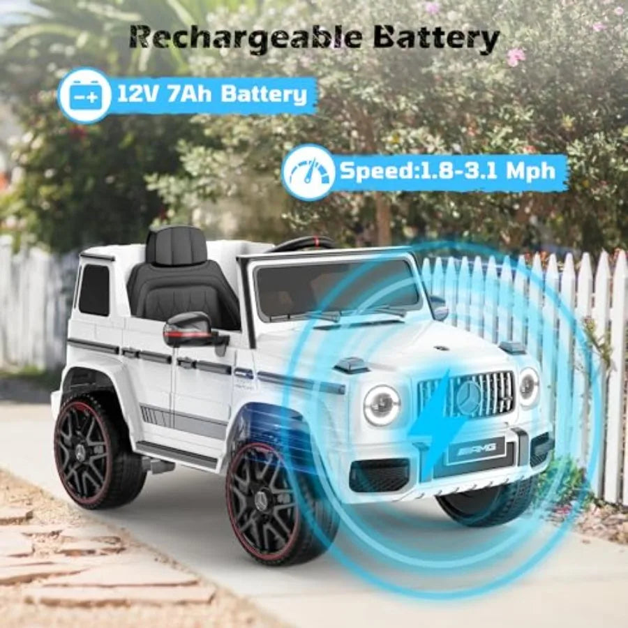 Licensed Mercedes-Benz G63 Car for Kids, 12V Ride on Car W/Parent Remote Control, LED Headlights, Music Player & Horn, Soft Start, Low Battery Prompt, Kids Electric Car, White