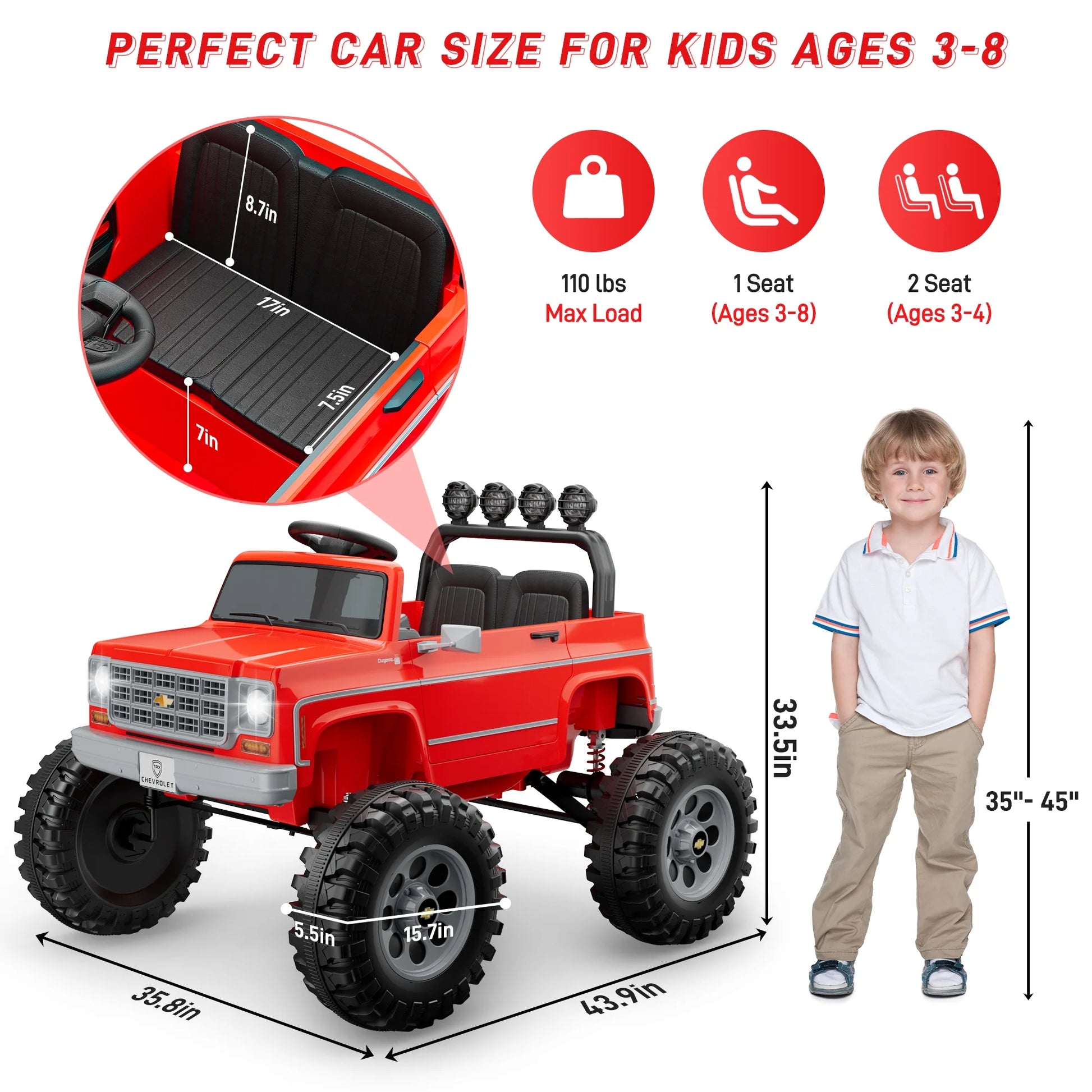 Chevrolet Cheyenne 24 Volt Ride on Toys with Remote, Ride on Truck for Big Kids 3-8 Years,  Power Car Wheels with 2 Seater, Red