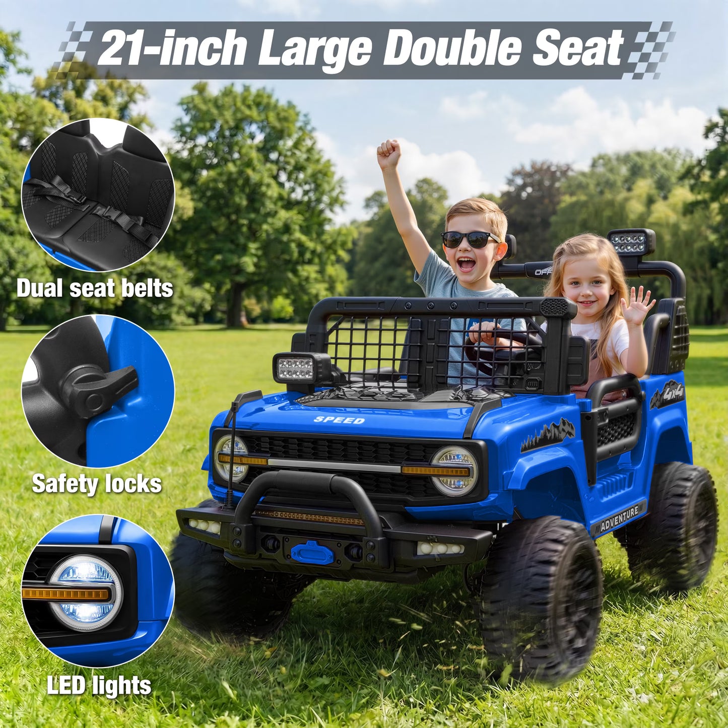 24V Electric Ride-On Truck – Powerful 4WD Adventure Vehicle with Dual Motor Drive, Spacious 2-Seater Design & Parent Remote Control