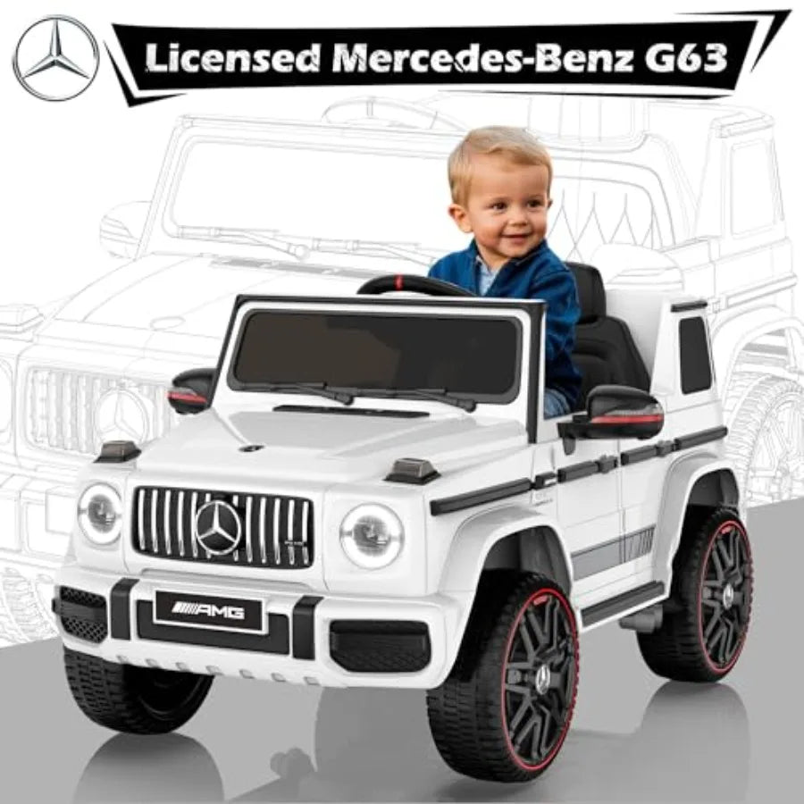 Licensed Mercedes-Benz G63 Car for Kids, 12V Ride on Car W/Parent Remote Control, LED Headlights, Music Player & Horn, Soft Start, Low Battery Prompt, Kids Electric Car, White