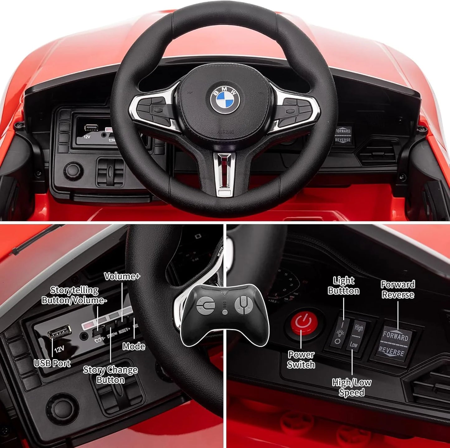 BMW M4 Kids Ride-On Car – 12V  Electric Sports Car with Remote Control, Safety Belt & LED Fun