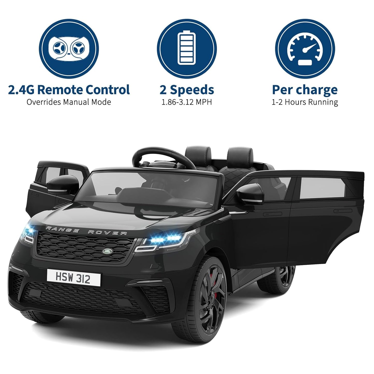 Range Rover Tobbi Ride-On Car with Parent Remote Control, 12V Rocking Mode, Bluetooth, MP3 & LED Lights