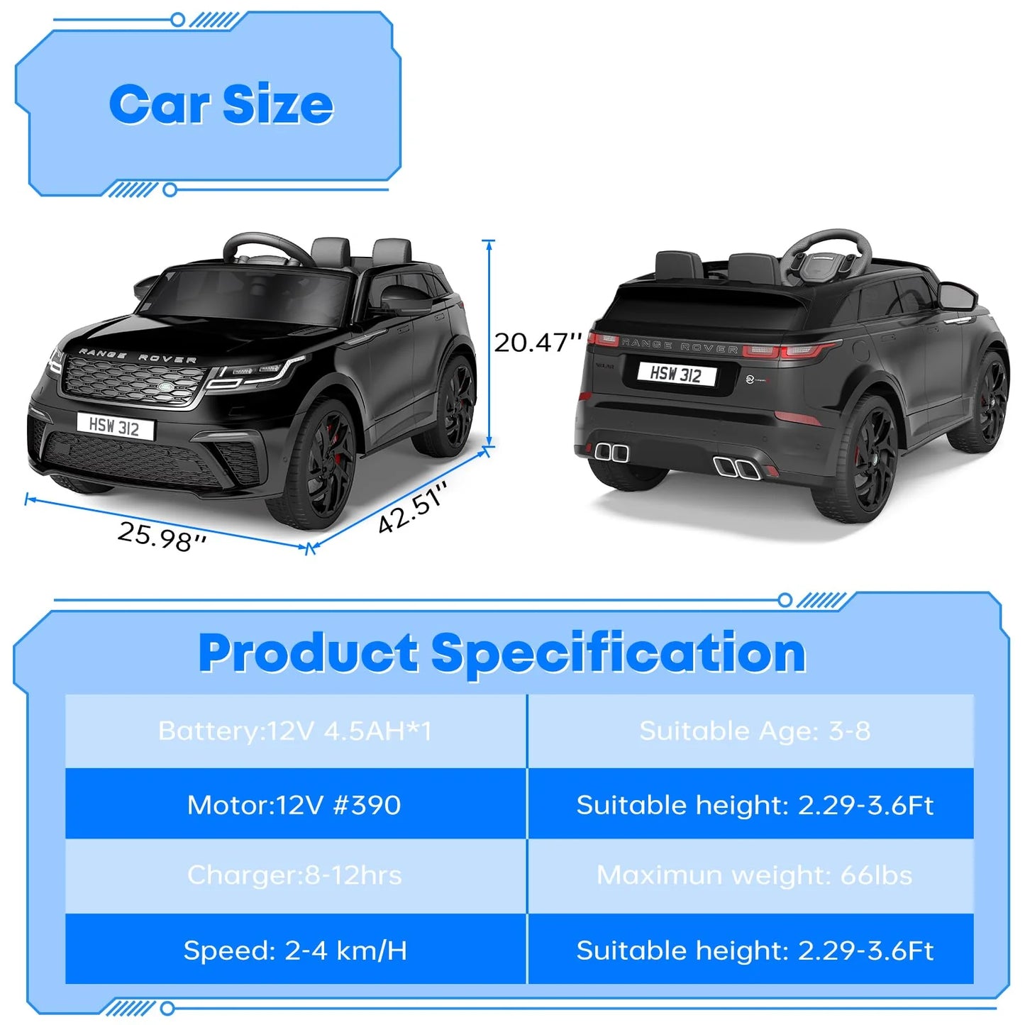 Range Rover Tobbi Ride-On Car with Parent Remote Control, 12V Rocking Mode, Bluetooth, MP3 & LED Lights