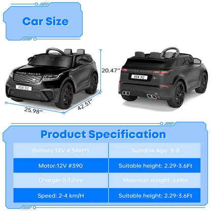 Range Rover Tobbi Ride-On Car with Parent Remote Control, 12V Rocking Mode, Bluetooth, MP3 & LED Lights