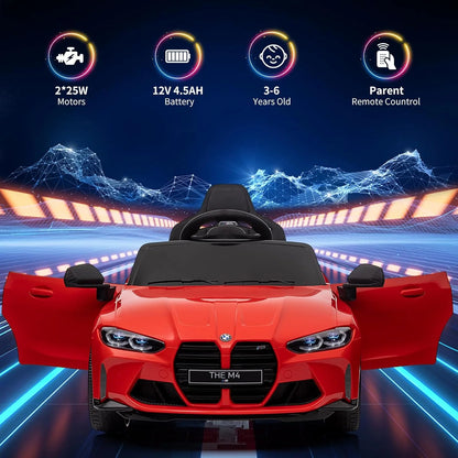 BMW M4 Kids Ride-On Car – 12V  Electric Sports Car with Remote Control, Safety Belt & LED Fun