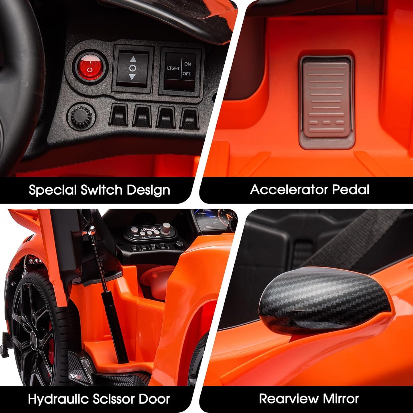 Ride-On Car Licensed Mclaren 765Lt for 3-6Years Old, Electric Car 12V with Parent Remote & Music