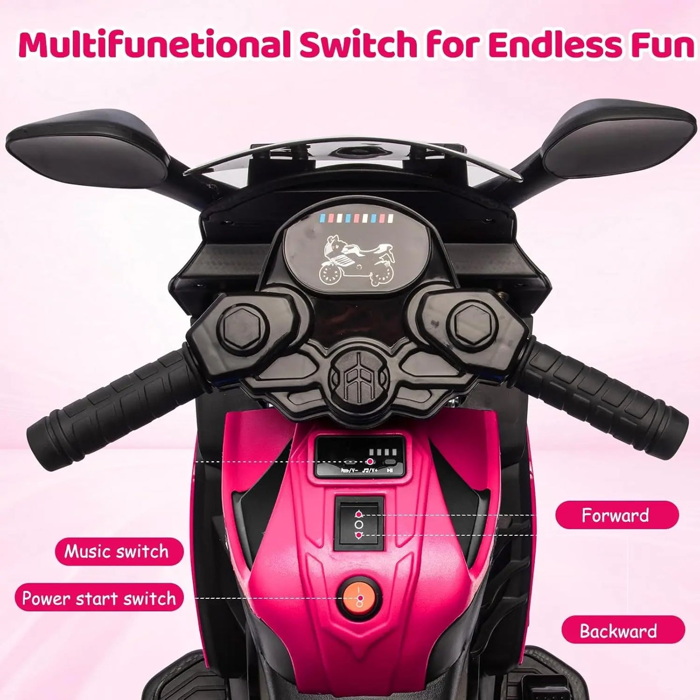 6V Kids Motorcycle, Electric Ride on Car Toy with Training Wheels, Working Headlight, Horn & Music,For Toddlers Boys Girls 3-6Y