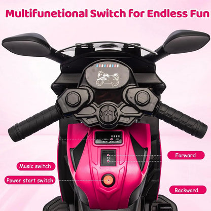 6V Kids Motorcycle, Electric Ride on Car Toy with Training Wheels, Working Headlight, Horn & Music,For Toddlers Boys Girls 3-6Y