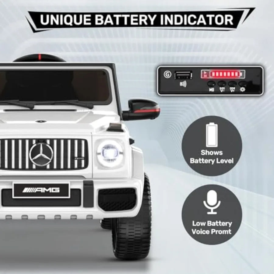 Licensed Mercedes-Benz G63 Car for Kids, 12V Ride on Car W/Parent Remote Control, LED Headlights, Music Player & Horn, Soft Start, Low Battery Prompt, Kids Electric Car, White