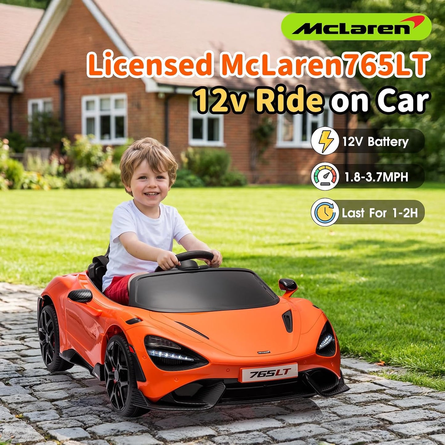 Ride-On Car Licensed Mclaren 765Lt for 3-6Years Old, Electric Car 12V with Parent Remote & Music