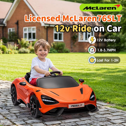 Ride-On Car Licensed Mclaren 765Lt for 3-6Years Old, Electric Car 12V with Parent Remote & Music
