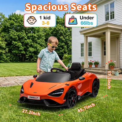 Ride-On Car Licensed Mclaren 765Lt for 3-6Years Old, Electric Car 12V with Parent Remote & Music