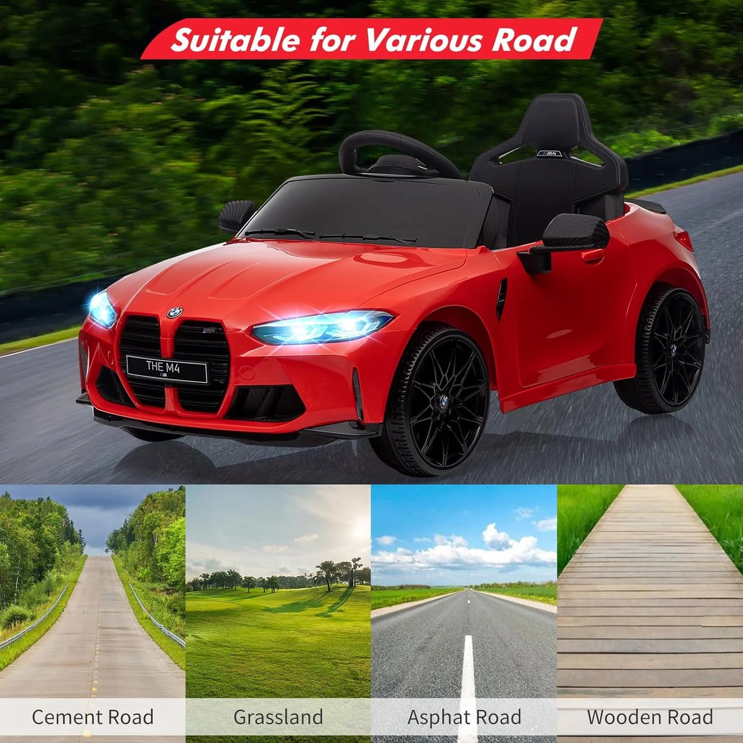 BMW M4 Kids Ride-On Car – 12V  Electric Sports Car with Remote Control, Safety Belt & LED Fun