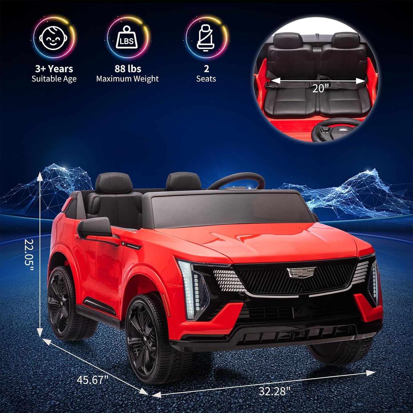 Licensed 24V Cadillac 2-Seater Ride-On Car – Electric Battery-Powered Vehicle with Remote Control, LED Lights & Suspension
