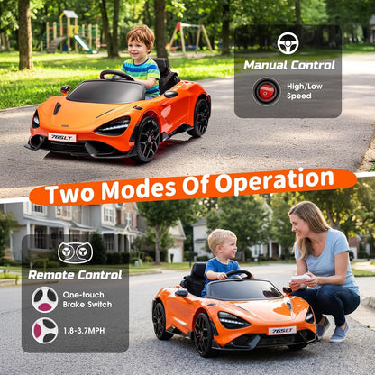 Ride-On Car Licensed Mclaren 765Lt for 3-6Years Old, Electric Car 12V with Parent Remote & Music