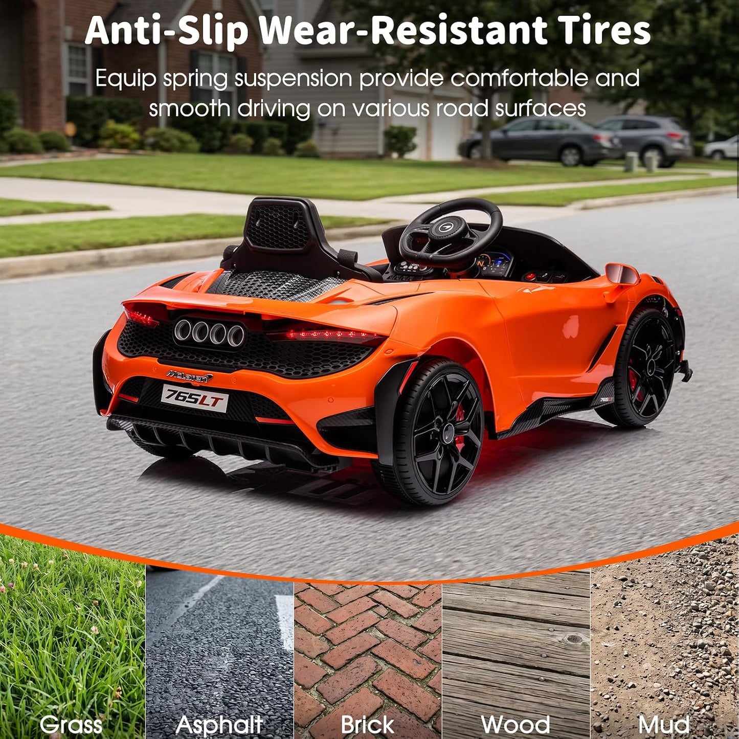Ride-On Car Licensed Mclaren 765Lt for 3-6Years Old, Electric Car 12V with Parent Remote & Music
