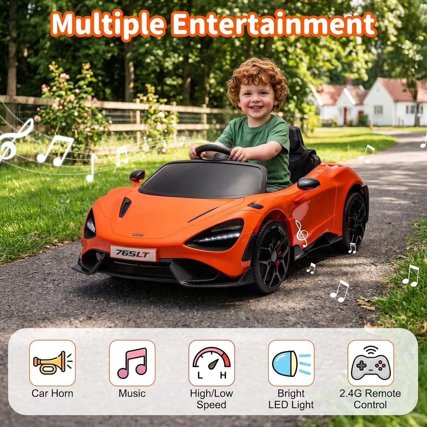 Ride-On Car Licensed Mclaren 765Lt for 3-6Years Old, Electric Car 12V with Parent Remote & Music