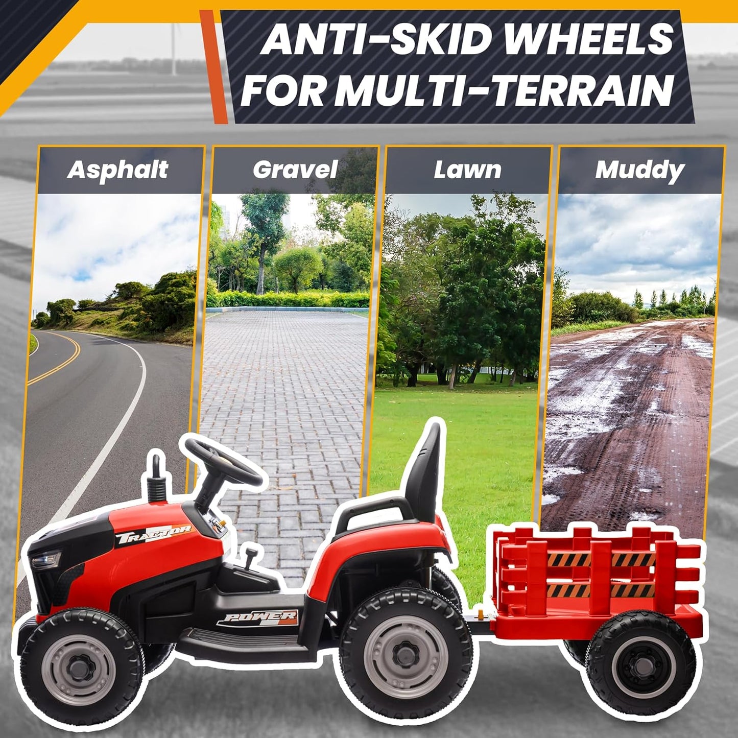 24V Kids Ride-On Tractor with Detachable Trailer – 400W Power, Remote Control & Bluetooth Music