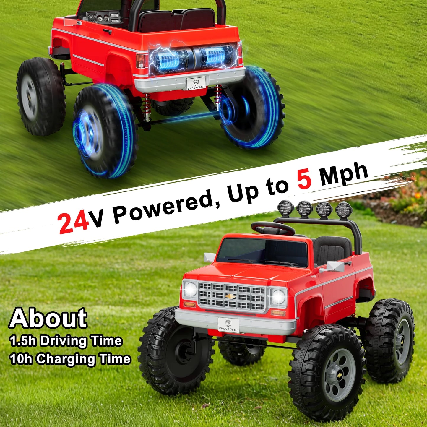 Chevrolet Cheyenne 24 Volt Ride on Toys with Remote, Ride on Truck for Big Kids 3-8 Years,  Power Car Wheels with 2 Seater, Red