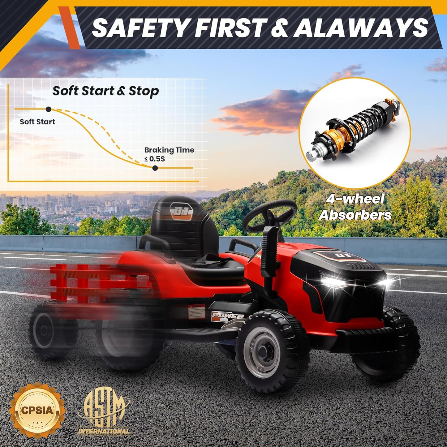 24V Kids Ride-On Tractor with Detachable Trailer – 400W Power, Remote Control & Bluetooth Music