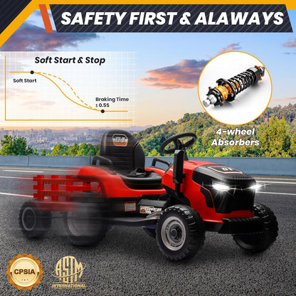 24V Kids Ride-On Tractor with Detachable Trailer – 400W Power, Remote Control & Bluetooth Music