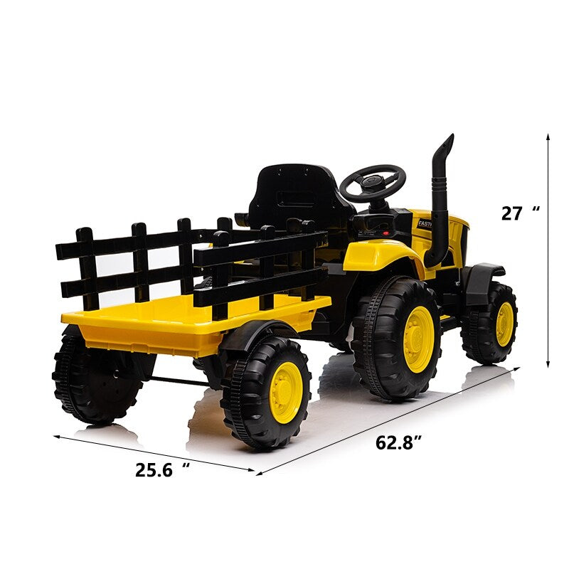 Ride-On Tractor with Detachable Trailer 12V Kids – Electric Farm Vehicle with Remote Control, LED Lights & Music