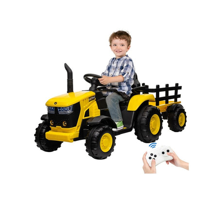 Ride-On Tractor with Detachable Trailer 12V Kids – Electric Farm Vehicle with Remote Control, LED Lights & Music