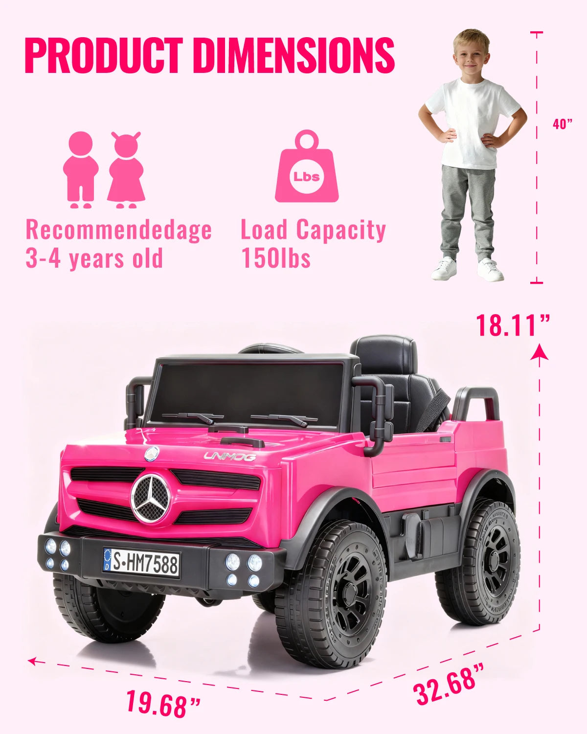 12V Mercedes-Benz Unimog Ride-On Car for Kids | Remote Control, LED Lights, Music Player & Safety Belt – Perfect Gift for Ages 3