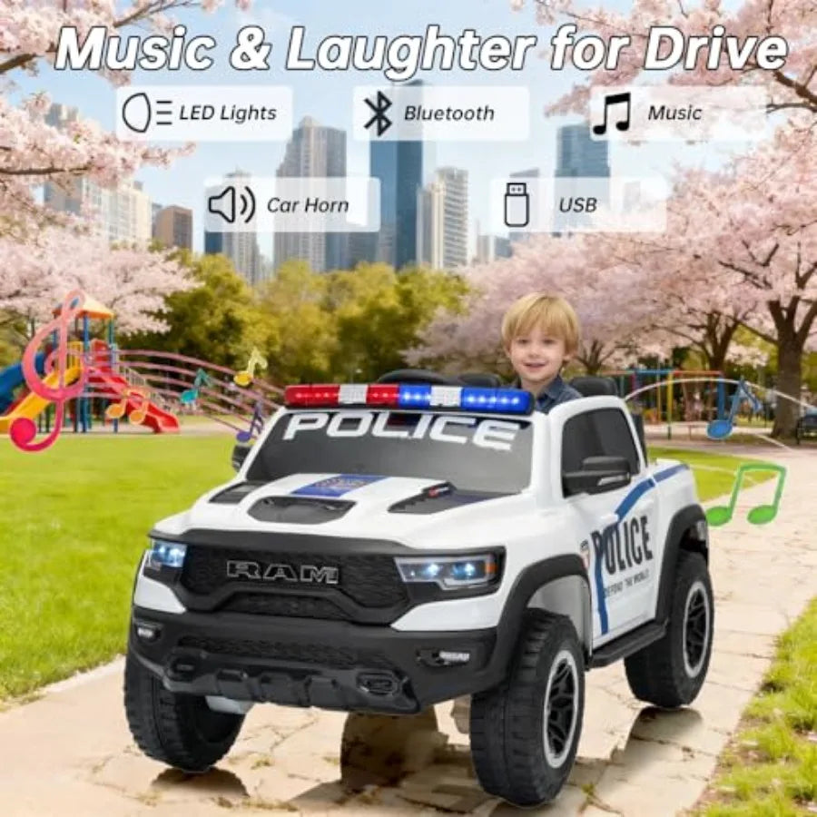 4WD 24V 4X4 Ride on 2 Seater Police Truck, Remote Control Ride on Toy Car,'Electric Ride on Truck,'Side by Side Truck for Ages