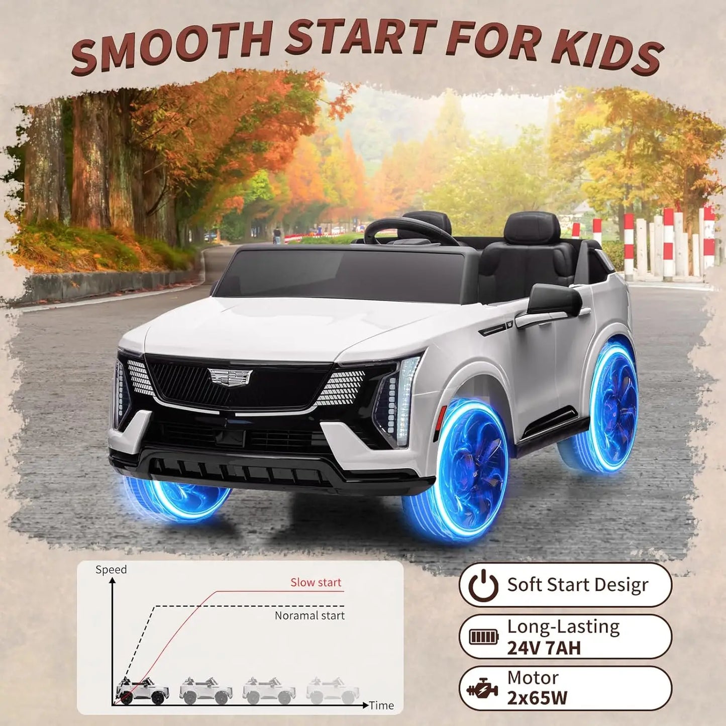 24V Ride on Car, Electric Vehicle with Remote Control, 2 Seater, 4-Wheel Shock Absorbers, Smooth Start, Led Lights for Kids